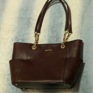 Calvin Klein Saffiano Leather Chain-Trim Tote Bag